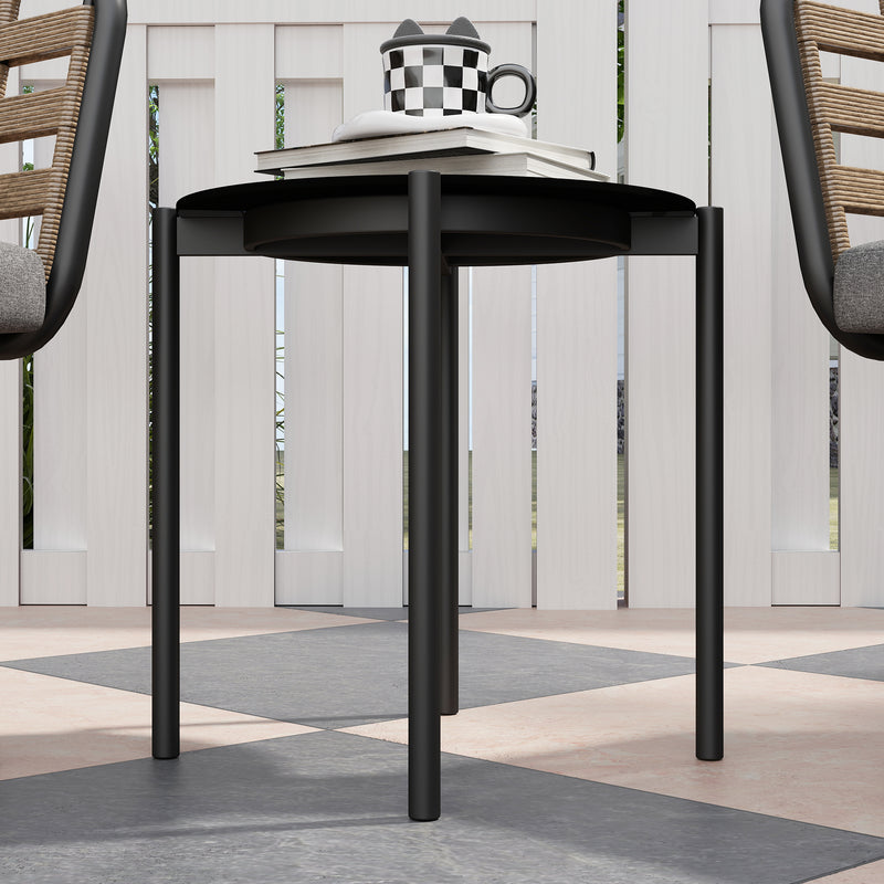 3 Piece Black Rattan Bistro Set with Cushions and Glass Top Table for Patio