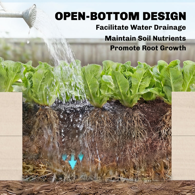 Raised Garden Bed for Growing Vegetables and Flowers with Deep Root Support, Natural Wood Finish