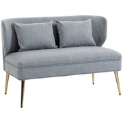 2 Seater Sofa, Light Grey Wing Back Sofa With Thick Cushioned Seat And Gold Metal Legs For Small Living Rooms