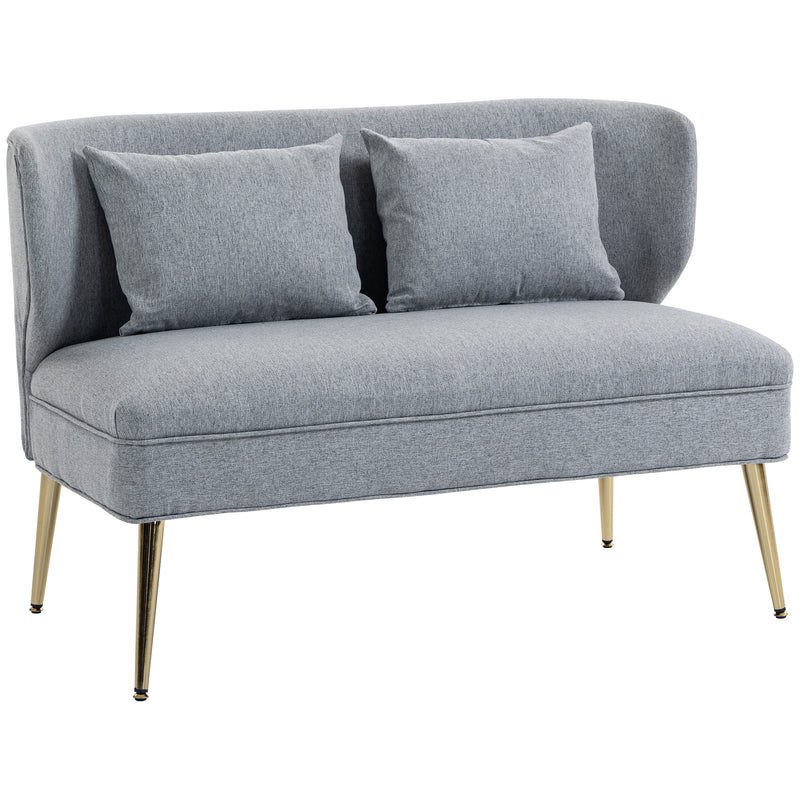 2 Seater Sofa, Light Grey Wing Back Sofa With Thick Cushioned Seat And Gold Metal Legs For Small Living Rooms