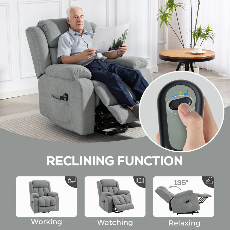 Electric Recliner Chair with Eight Point Massage and Lift Function for Home Comfort Light Grey