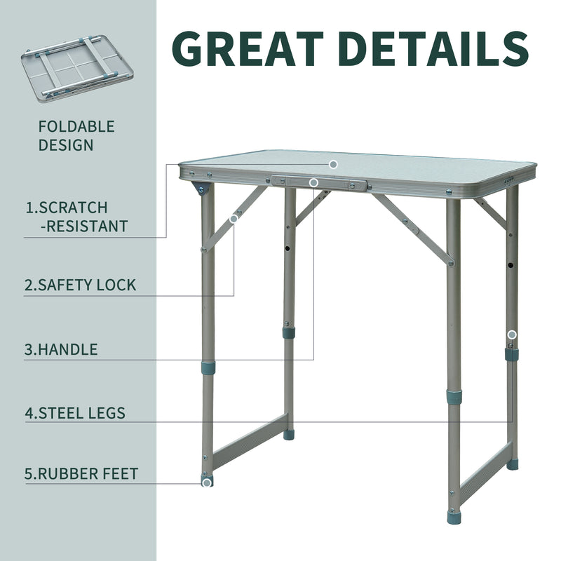 Folding Picnic Table with Adjustable Height for Outdoor Snacks and Drinks Silver