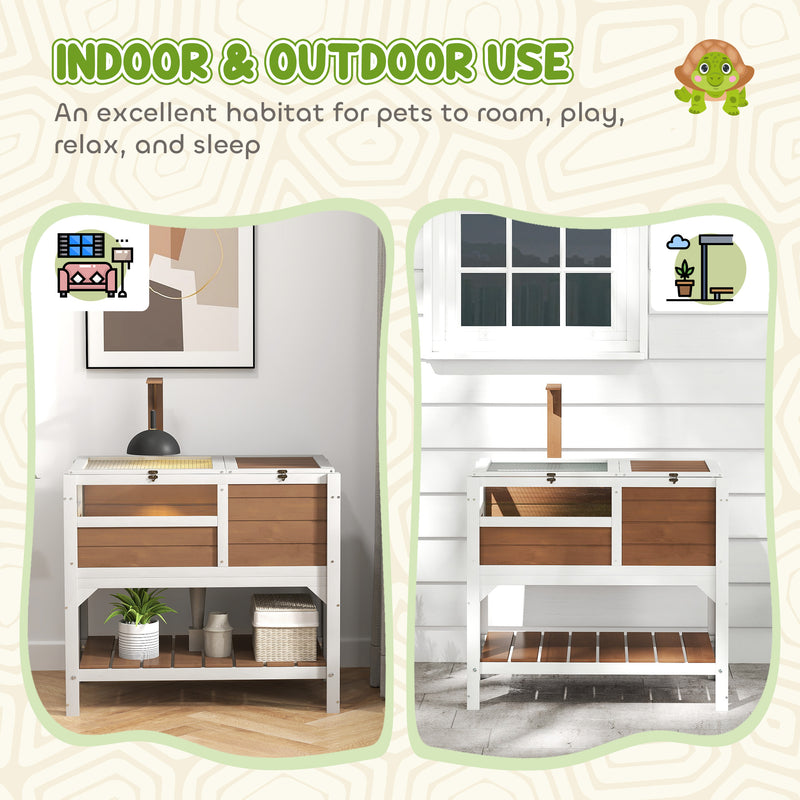 Wooden Tortoise House with Shelter Run Shelf Lamp Holder and Tray Brown by PawHut