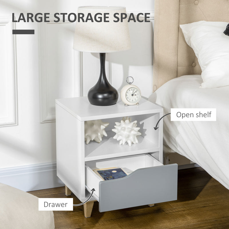 3 Piece Bedroom Furniture Set With Wardrobe And Storage Drawers For Home, Grey and White AOSOM