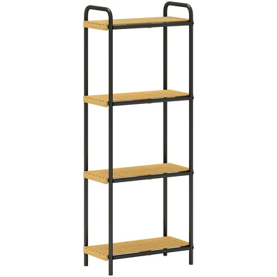 4 Tier Freestanding Bamboo Storage Shelf For Bathroom Or Kitchen With Slatted Design, Natural and Black Homcom