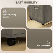 60cm Grey Filing Cabinet with Drawer Open Shelf and Wheels for Home Office by HOMCOM