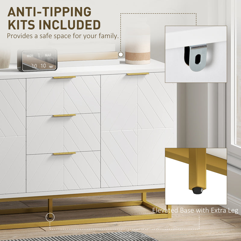 Modern Sideboard with 3 Drawers and Adjustable Shelves for Living Room Storage White