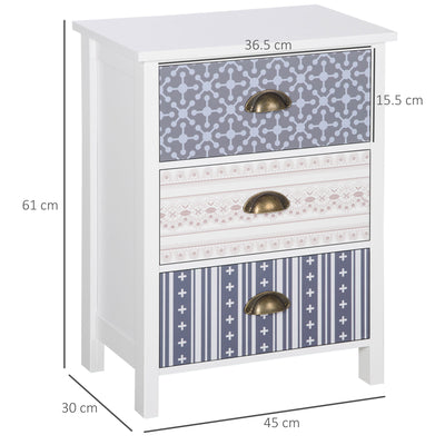 Set of 2 Three Drawer Bedside Tables with Metal Handles for Bedroom or Lounge Purple AOSOM