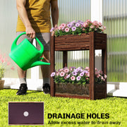 Raised Wooden Planter with 2 Compartments for Easy Gardening at Comfortable Height Carbonised Outsunny