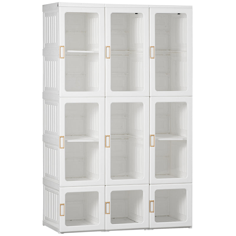 White Portable Clothes Wardrobe with Cube Storage and Hanging Rods by HOMCOM