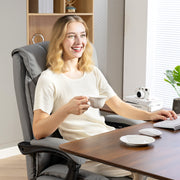 Reclining Faux Leather Swivel Office Chair with Adjustable Backrest for Home Work Black