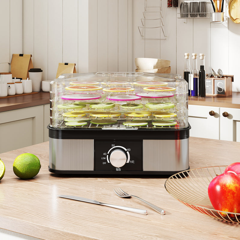 5 Tier Stainless Steel Food Dehydrator with Adjustable Temperature for Snacks and Jerky Black AOSOM
