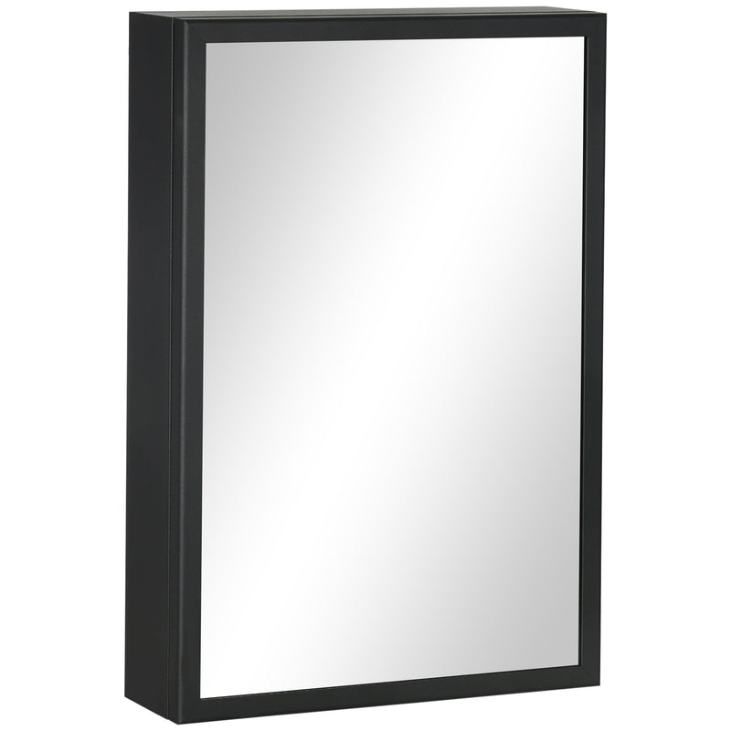 Wall Mounted Bathroom Mirror Cabinet With Storage Shelves Space Saving Design Black