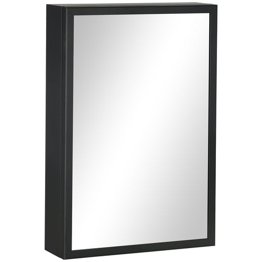 Wall Mounted Bathroom Mirror Cabinet With Storage Shelves Space Saving Design Black