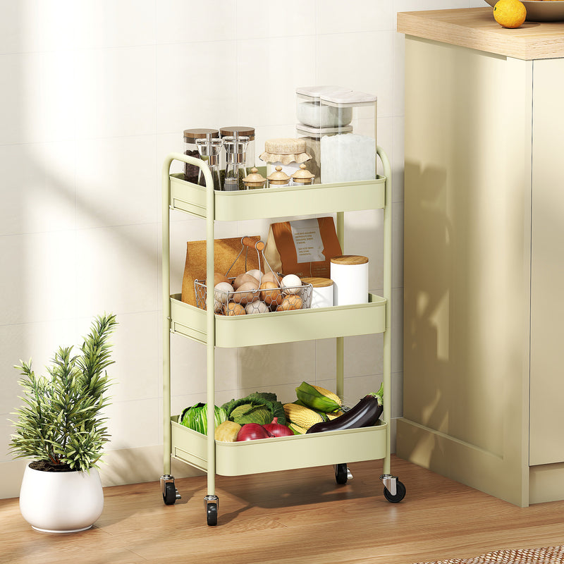 Three Tier Steel Storage Trolley With Wheels For Home Or Office Organisation Green