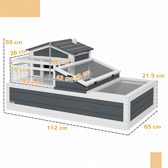Grey Wooden Tortoise House 3 Room 2 Storey with Ladder and Openable Roof by PawHut