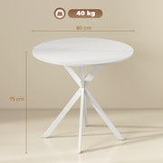 White Round Dining Table for 4 with Easy Clean White Top and Stable Legs (80cm) Homcom