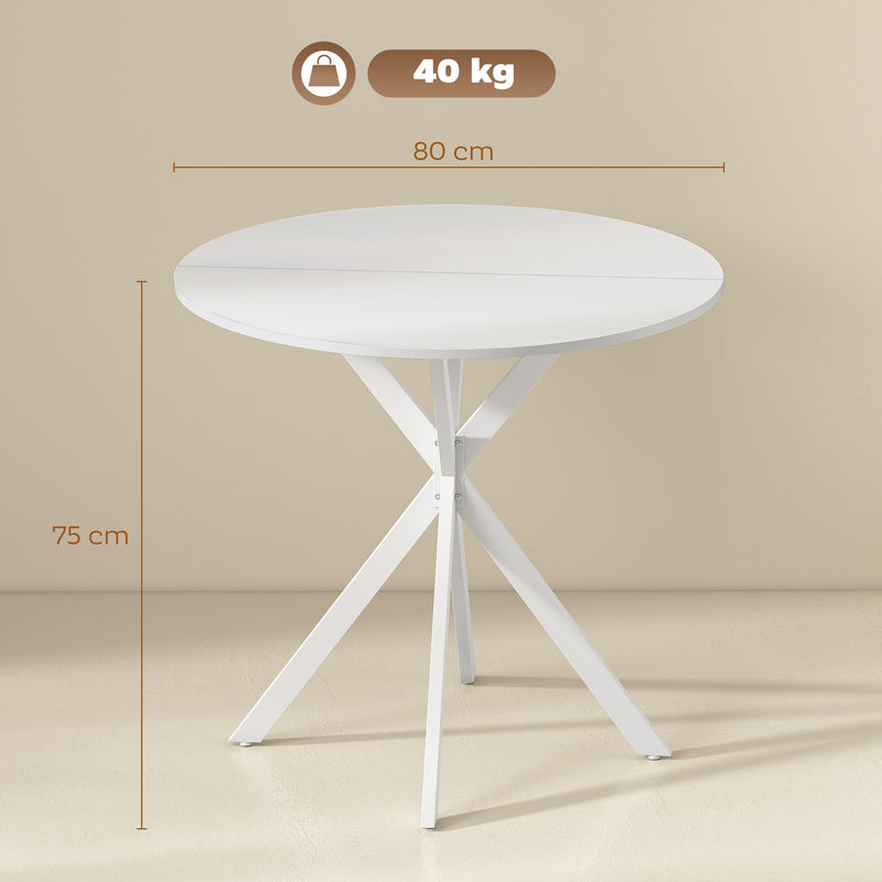 White Round Dining Table for 4 with Easy Clean White Top and Stable Legs (80cm) Homcom
