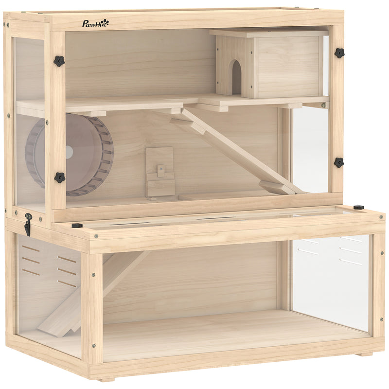 Hamster and Gerbil Cage with Easy Access Panels for Quick Cleaning Natural Wood