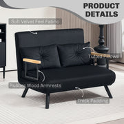 Black 4 in 1 Velvet Feel Double Sofa Bed with Pillows by HOMCOM