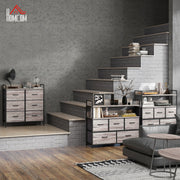 Rustic Storage Chest with Six Fabric Drawers Ideal for Bedroom or Hallway Grey Wood Effect
