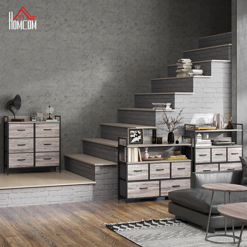 Rustic Storage Chest with Six Fabric Drawers Ideal for Bedroom or Hallway Grey Wood Effect