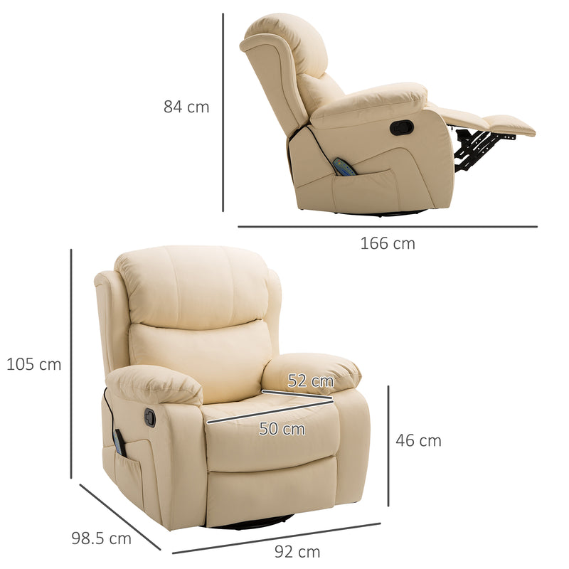 Reclining Massage Chair with Heat and Swivel Base Manual Recliner with Footrest Beige