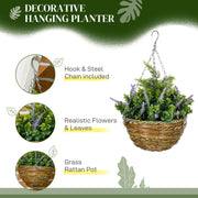 Set of 2 Artificial Hanging Lavender Flower Pots for Garden or Balcony Display Purple