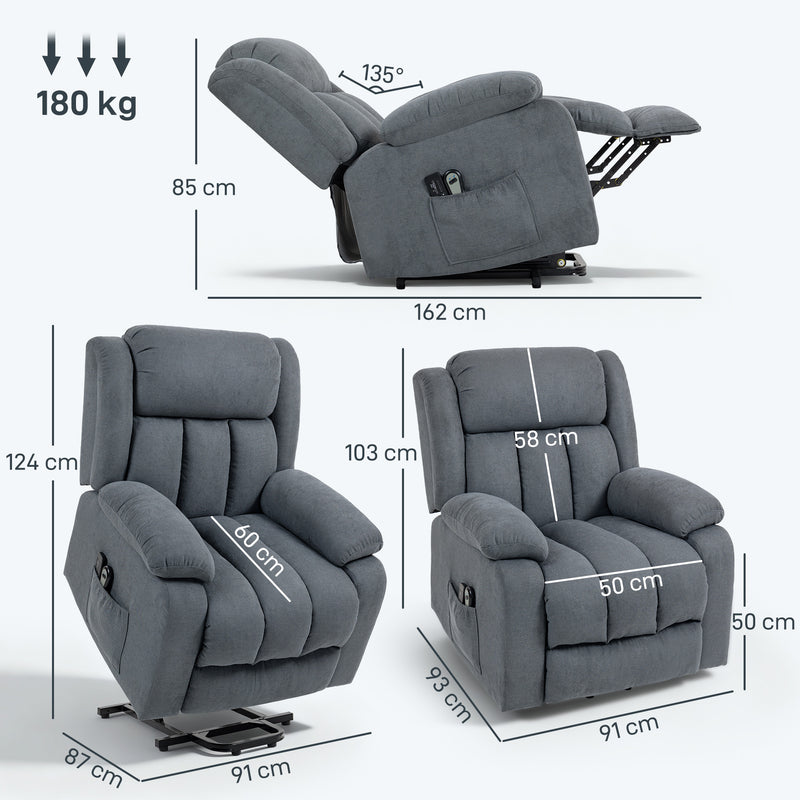 Electric Recliner Massage Chair with Lift Assist and Footrest for Elderly Support Grey