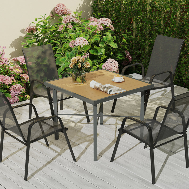 90cm Square Garden Dining Table with Umbrella Hole and Wood Effect Top by Outsunny