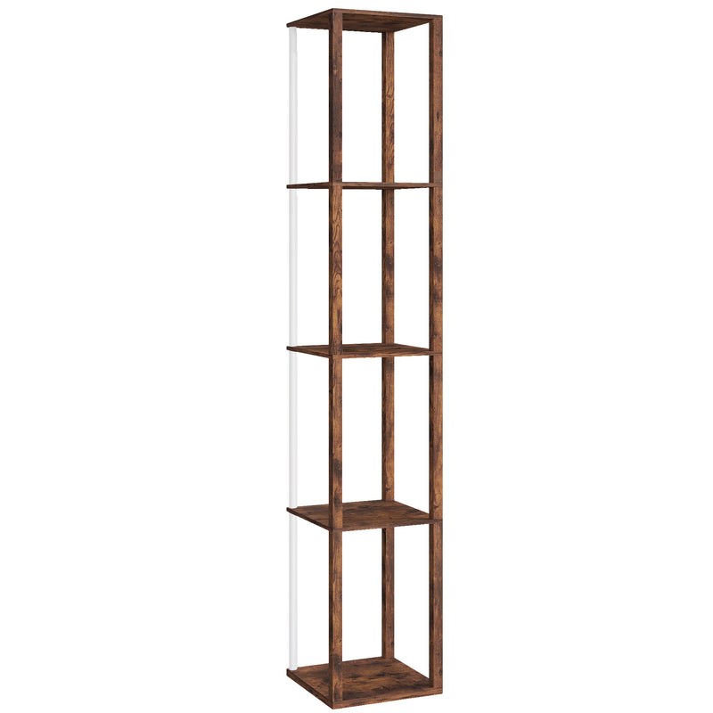 LED Floor Lamp with Shelves and Remote Control for Living Room or Bedroom Rustic Brown