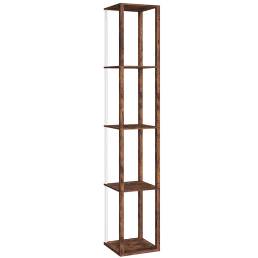 LED Floor Lamp with Shelves and Remote Control for Living Room or Bedroom Rustic Brown