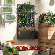 Metal Planter with Leaf Trellis Privacy Panel for Garden or Patio Black Outsunny