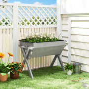 Wooden Raised Garden Planter Box With Legs And Liner For Outdoor Growing Light Grey AOSOM