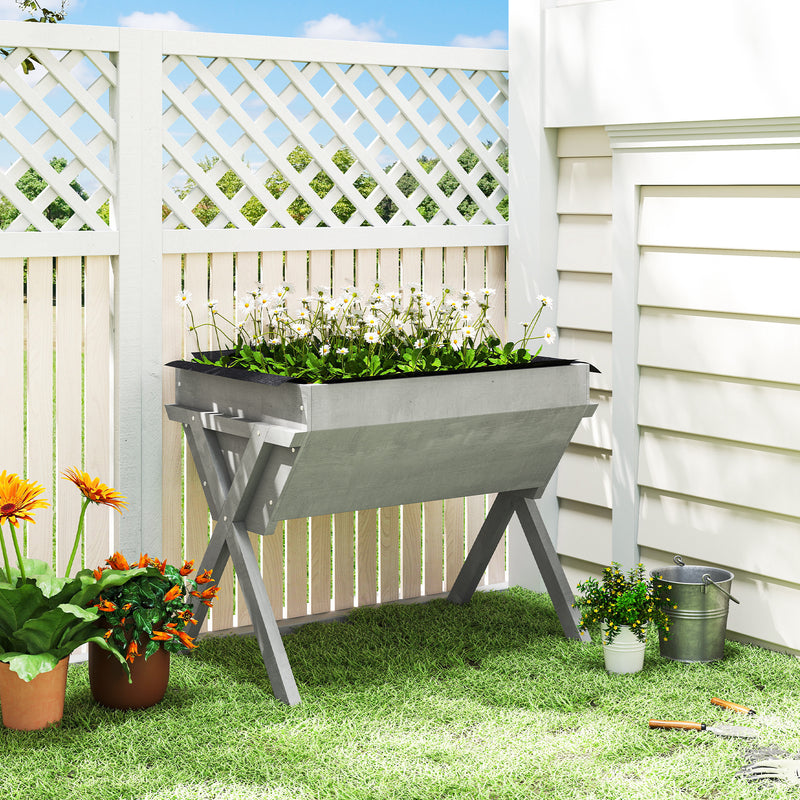 Wooden Raised Garden Planter Box With Legs And Liner For Outdoor Growing Light Grey AOSOM