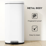 30L Pedal Kitchen Bin With Soft Close Lid And Removable Inner Bucket For Home Use White