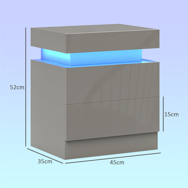 Bedside Table with Adjustable LED Lighting and Two Drawers for Organised Bedroom Storage Grey