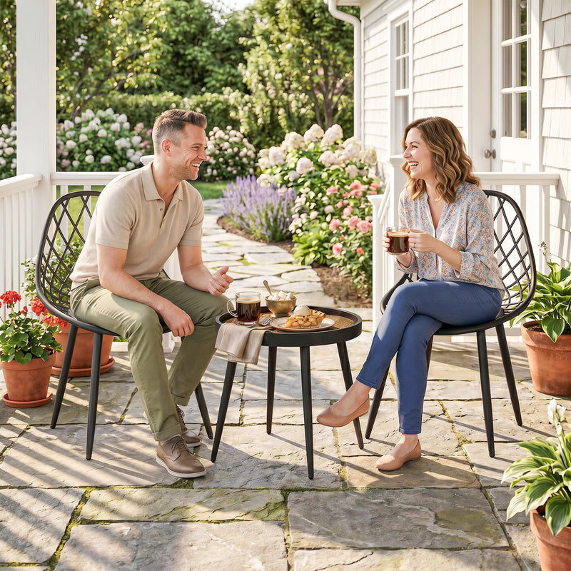 3pc Bistro Set for Small Balconies with Weatherproof Metal Frame and Mesh Chairs, Black Outsunny