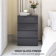 Modern 4 Drawer Chest of Drawers With High Gloss Finish For Bedroom Storage Grey AOSOM
