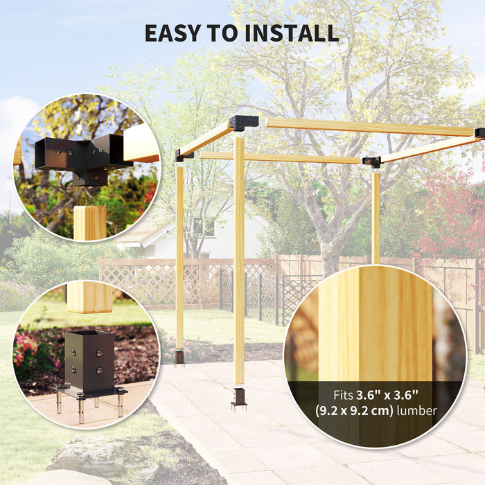DIY Pergola Kit with 3-Way Corner Brackets and Post Base for 4x4 Timber Includes Screws by Outsunny