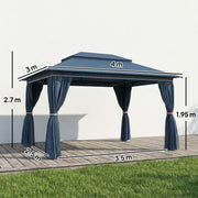 3x3m Metal Garden Gazebo with Curtains and Mesh Netting for Year Round Privacy and Shade, Dark Blue Outsunny