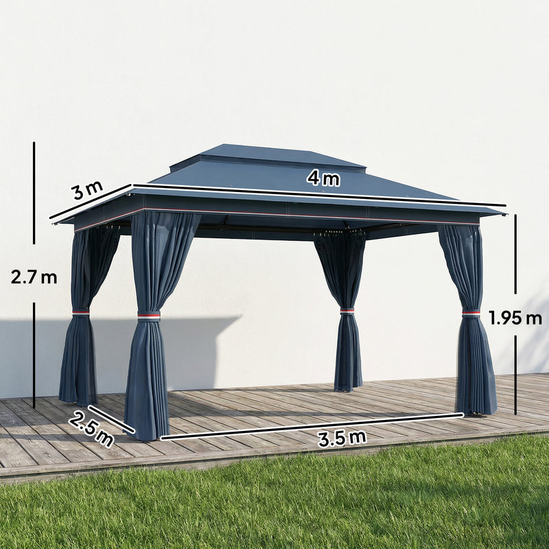 3x3m Metal Garden Gazebo with Curtains and Mesh Netting for Year Round Privacy and Shade, Dark Blue Outsunny