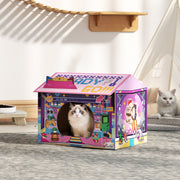2 in 1 Cardboard Cat House With Scratching Board and Catnip For Indoor Play, Pink AOSOM