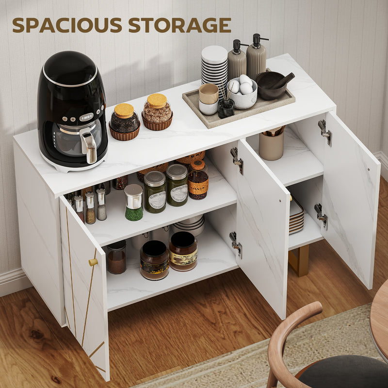 Modern Sideboard Storage Cabinet with Adjustable Shelves for Home Organisation, White Marble Tone