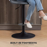 Set of Two Adjustable Faux Leather Bar Stools With Footrest For Kitchen Island Dark Grey