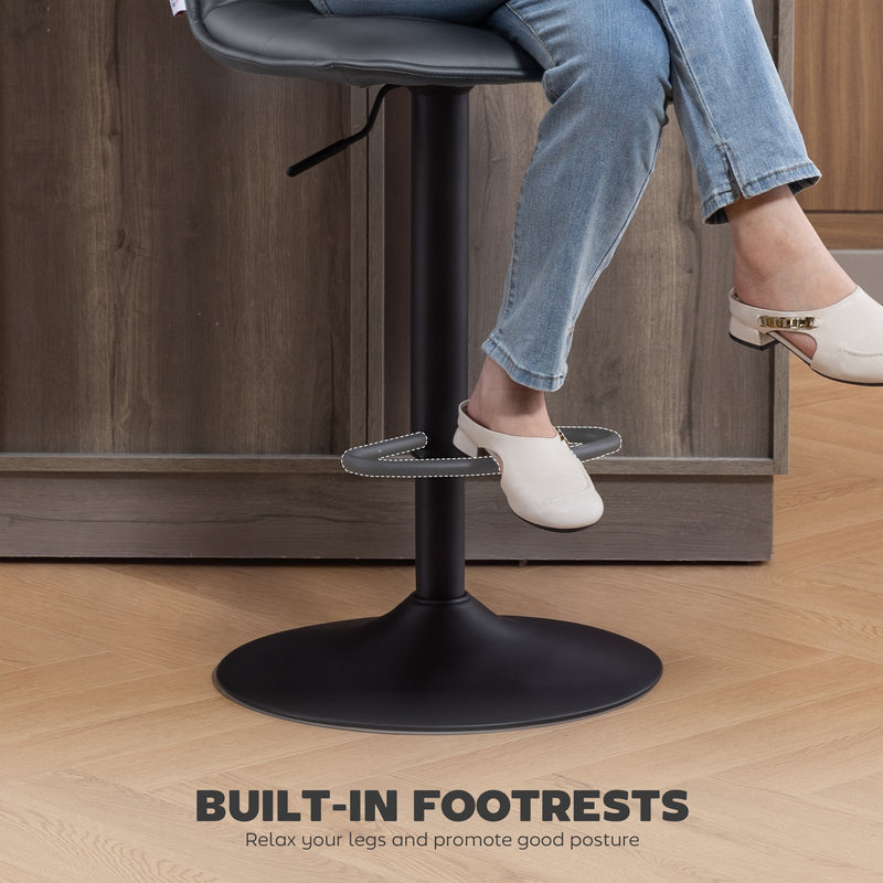 Set of Two Adjustable Faux Leather Bar Stools With Footrest For Kitchen Island Dark Grey