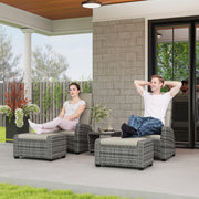 Grey 5 Piece Rattan Garden Lounger Set With Cushions by Outsunny