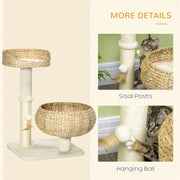 Cat Tree Tower With Sisal Scratching Post Two Soft Beds And Hanging Toy Ball Grey