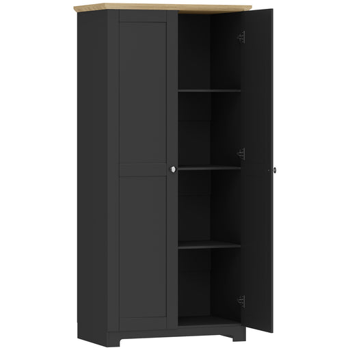Tall Kitchen Storage Cabinet with 4 Shelves for Organised Worktops and Concealed Storage Black 80 x 48 x 172 cm Homcom