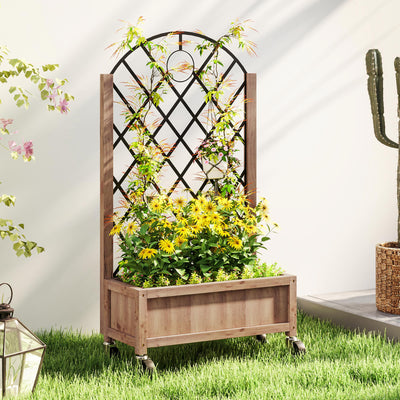 Wooden Garden Planter with Metal Trellis Brown Black by Outsunny